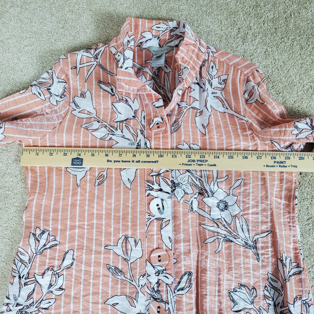 MULTIPLES Women's Blouse Peach Color 3/4 Sleeves  Turn-Up Cuff Button Front - Picture 3 of 16
